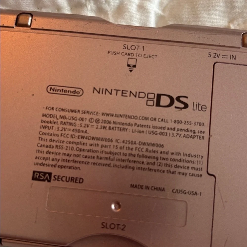 Nintendo DS Lite - Rose Gold RSA Secured game player and charger